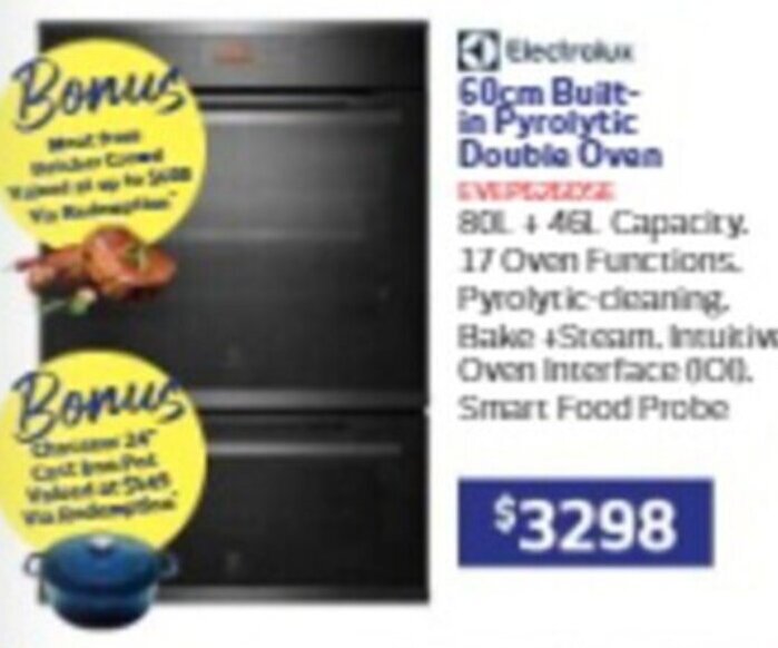 Electrolux 60cm Builtin Pyrolytic Double Oven offer at Retravision