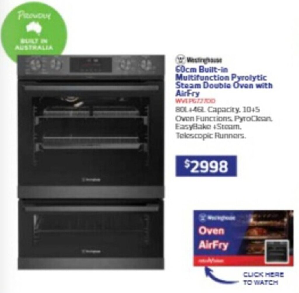 60cm Builtin Multifunction Pyrolytic Steam Double Oven with AirFry