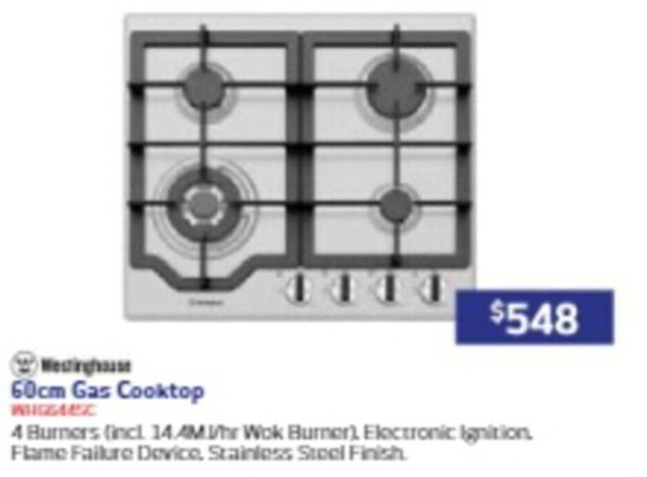 Westinghouse 60cm Gas Cooktop offer at Retravision