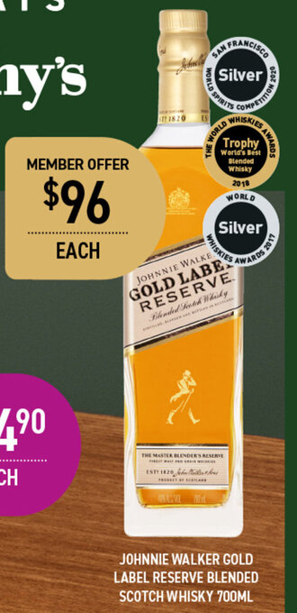 Dan Murphy's JOHNNIE WALKER GOLD LABEL RESERVE BLENDED SCOTCH WHISKY 700ML offer