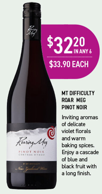 Dan Murphy's MT DIFFICULTY ROAR MEG PINOT NOIR offer