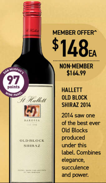 Dan Murphy's HALLETT OLD BLOCK SHIRAZ 2014 offer