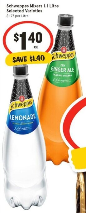 IGA Schweppes Mixers 1.1 Litre Selected Varieties offer