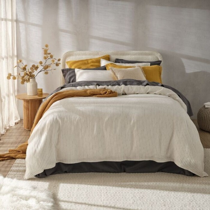 Koo yarn dyed stripe french linen quilt cover set offer at Spotlight