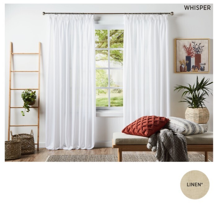 Rylee sheer pencil pleat curtains offer at Spotlight