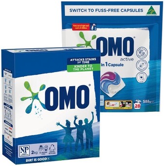 IGA Omo laundry powder 2kg or capsule 28 pack selected varieties offer