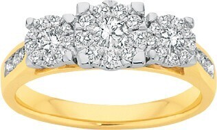 Angus & Coote 9ct gold diamond cluster trilogy ring offer
