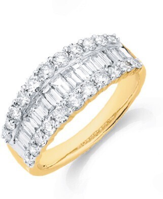 Angus & Coote 9ct gold diamond three row band offer