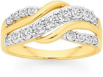 Angus & Coote 9ct two tone gold diamond swirl crossover ring offer