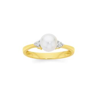 Angus & Coote 9ct gold cultured freshwater pearl & diamond ring offer