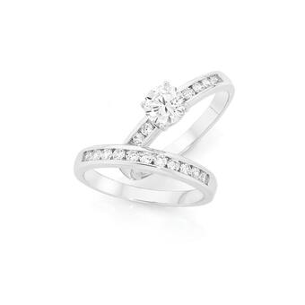 Angus & Coote Sterling silver cubic zirconia solitaire & channel ring set offer