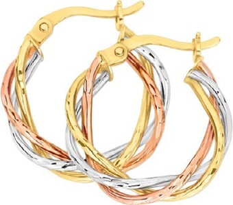 Angus & Coote 9ct gold tri tone 12mm open plait hoop earrings offer