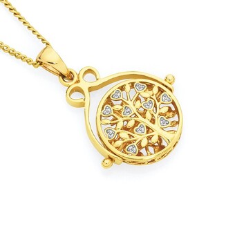 Goldmark 9ct gold two tone tree of life spinner disc pendant offer