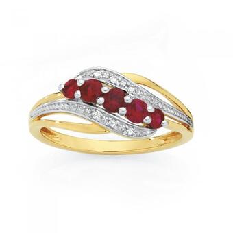 Goldmark 9ct gold created ruby & diamond ring offer