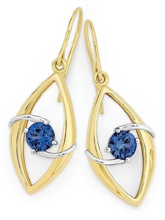 Goldmark 9ct gold created sapphire marques shape hook earrings offer