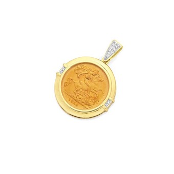 9ct gold diamond half sovereign coin enhancer pendant