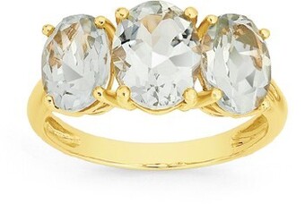 Goldmark 9ct gold green amethyst oval trilogy ring offer