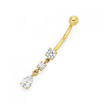 Goldmark 9ct gold cubic zirconia tear drop belly bar offer