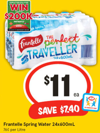 IGA Frantelle Spring Water 24x600mL offer