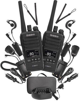 Autobarn Uniden 5w 80ch uhf splashproof cb radio twin deluxe pack offer