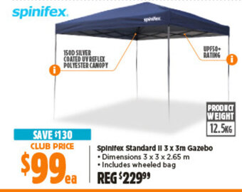 Anaconda Spinifex Standard II 3 x 3m Gazebo • Dimensions 3 x 3 x 2.65 m • Includes wheeled bag offer