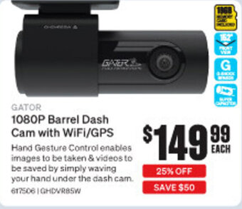 SuperCheap Auto GATOR 1080P Barrel Dash Cam with WiFi/GPS offer