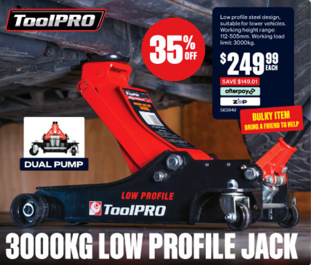 ToolPRO 3000KG LOW PROFILE JACK offer at SuperCheap Auto