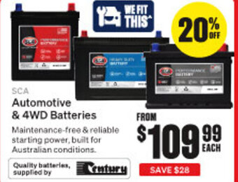 SuperCheap Auto SCA Automotive & 4WD Batteries offer