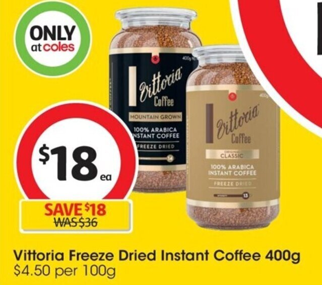 Vittoria Freeze Dried Instant Coffee 400g offer at Coles