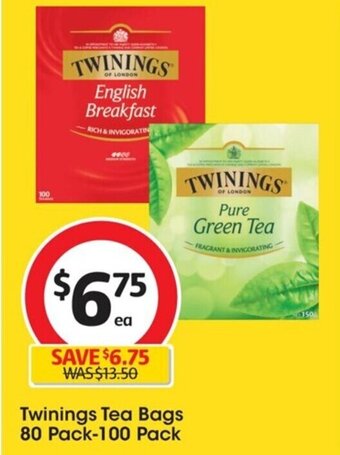 Coles Twinings Tea Bags 80 Pack-100 Pack offer