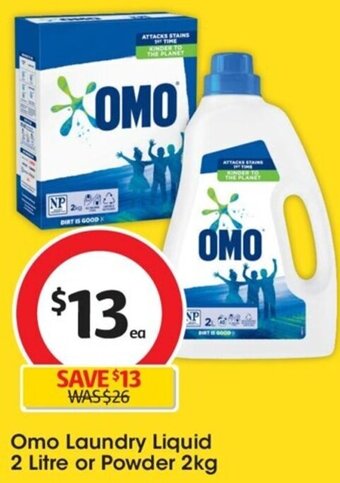 Coles Omo Laundry Liquid 2 Litre or Powder 2kg offer