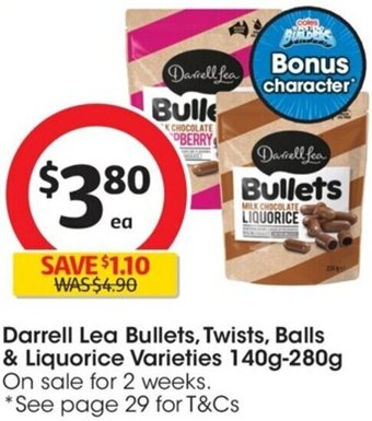 Coles Darrell Lea Bullets, Twists, Balls & Liquorice Varieties 140g-280g offer