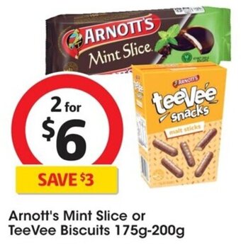 Coles Arnott's Mint Slice or TeeVee Biscuits 175g-200g offer