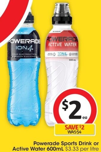 Coles Powerade Sports Drink or Active Water 600mL offer
