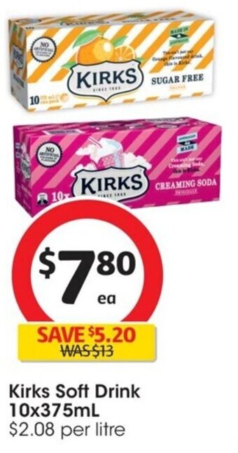 Coles Kirks Soft Drink 10x375mL offer