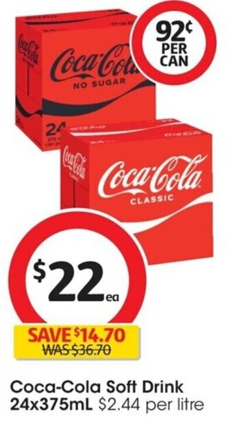 Coles Coca-Cola Soft Drink 24x375mL offer