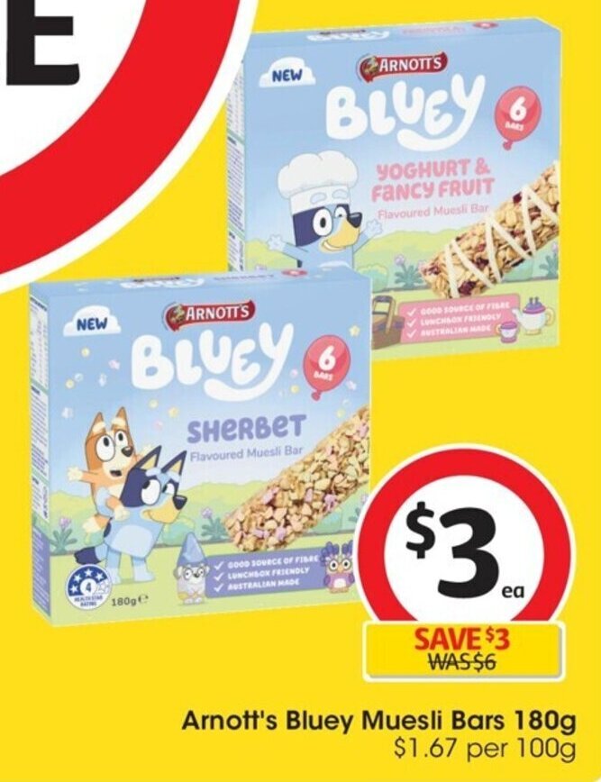 Arnott's Bluey Muesli Bars 180g offer at Coles