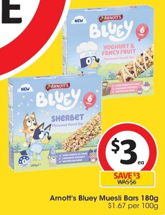Coles Arnott's Bluey Muesli Bars 180g offer