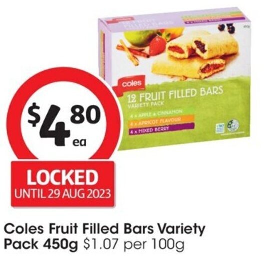 Coles Fruit Filled Bars Variety Pack 450g offer at Coles