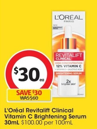 Coles L'Oréal Revitalift Clinical Vitamin C Brightening Serum 30mL offer