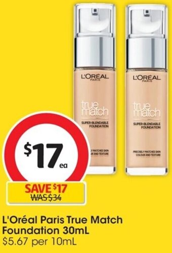 Coles L'Oréal Paris True Match Foundation 30mL offer