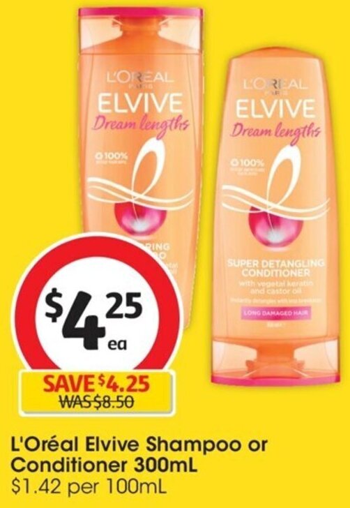 L'Oréal Elvive Shampoo or Conditioner 300mL offer at Coles