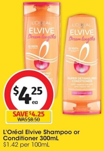 Coles L'Oréal Elvive Shampoo or Conditioner 300mL offer