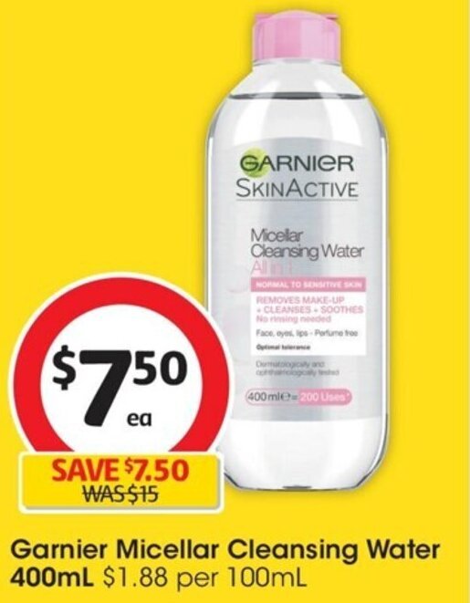Garnier Micellar Cleansing Water 400mL offer at Coles
