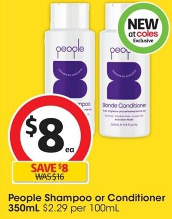 Coles People Shampoo or Conditioner 350mL offer
