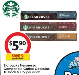 Coles Starbucks Nespresso Compatible Coffee Capsules 10 Pack offer