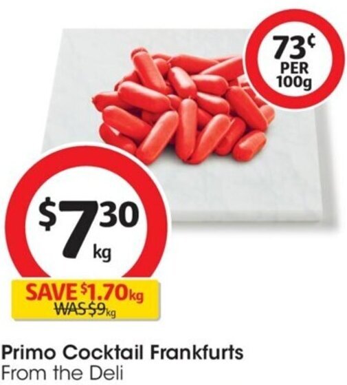 Primo Cocktail Frankfurts From the Deli offer at Coles