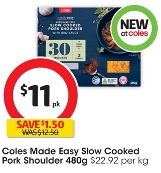 Coles Made Easy Slow Cooked Pork Shoulder 480g offer at Coles
