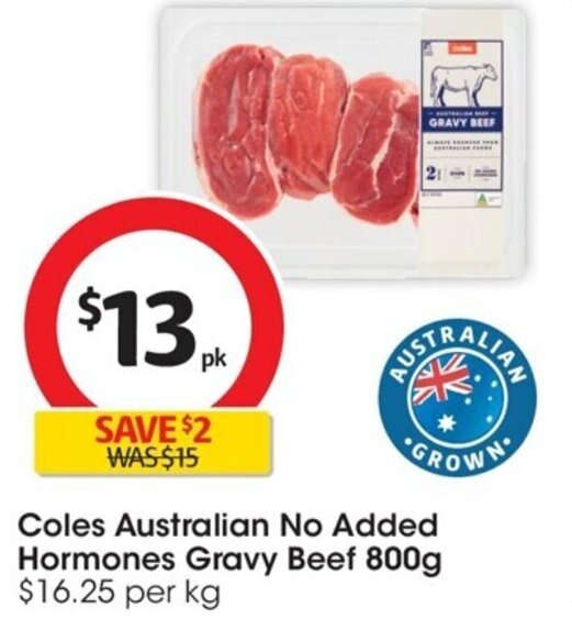 Coles Australian No Added Hormones Gravy Beef 800g offer at Coles
