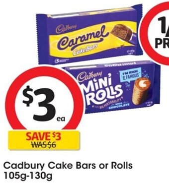 Coles Cadbury Cake Bars or Rolls 105g-130g offer